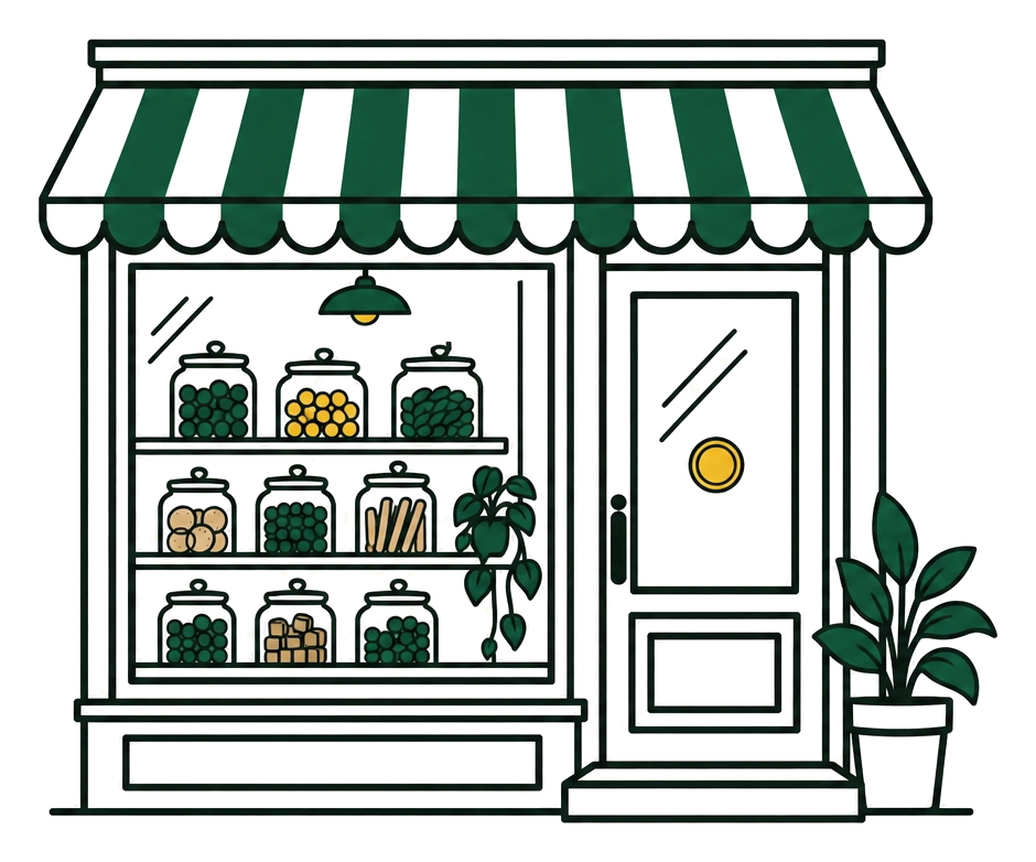 Illustration of the Bodega Grass storefront